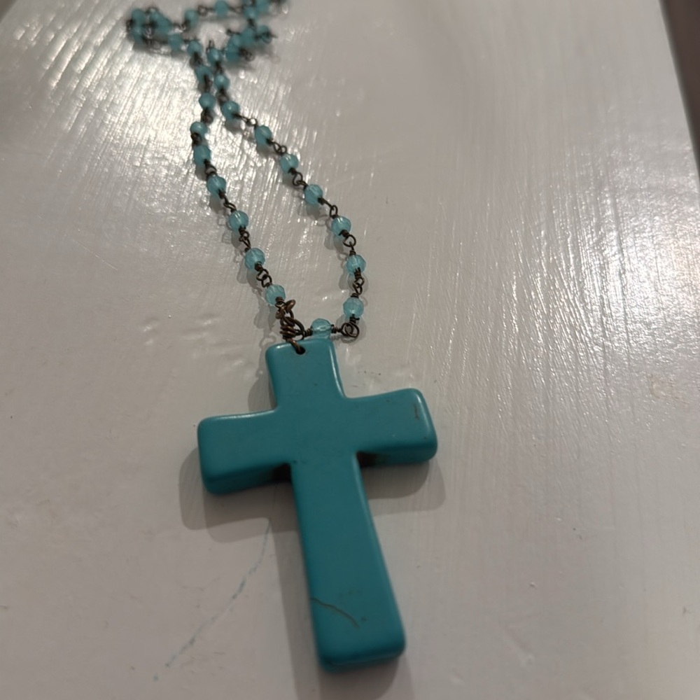 Handmade boutique turquoise cross necklace